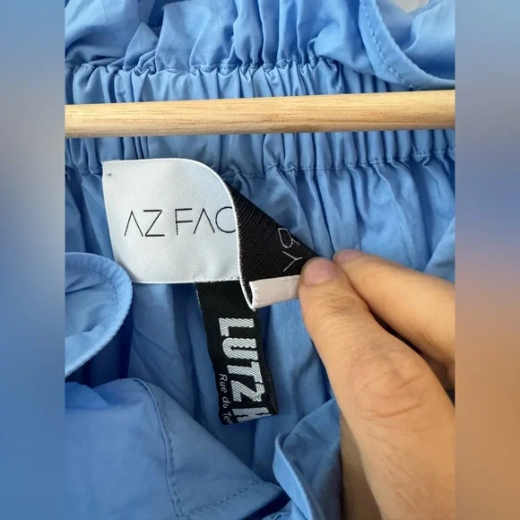 NWT AZ FACTORY+Lutz Huelle Sunset off-the-shoulder pleated cotton-poplin maxi - Picture 12 of 14